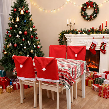 4PCS Christmas Chair Covers – Santa Hat Chair Back Covers for Holiday Home Decor