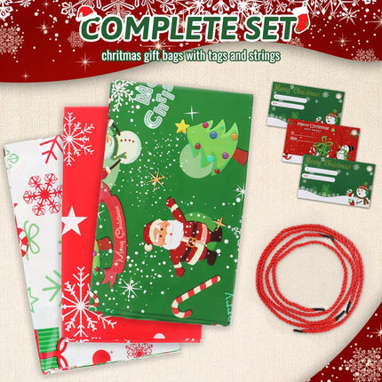 3 Pack Large Christmas Gift Bags – 55x36" Santa Bags with Strings & Tags