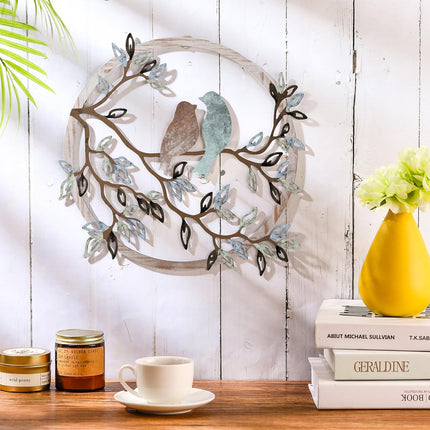 Metal Wall Art – Bird on Tree Branch Silhouette, Fresh Color Decor