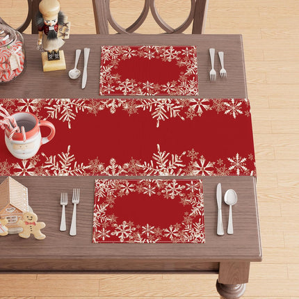 Red Snowflake Christmas Placemats – Set of 4 Winter Table Mats 12x18"
