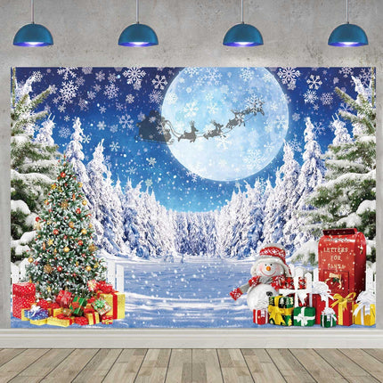Blue Winter Christmas Backdrop 7x5FT – North Pole Snow Scene for Photos