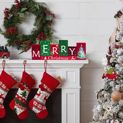 Wooden Christmas Table Centerpiece – Reversible Merry Christmas Standing Sign