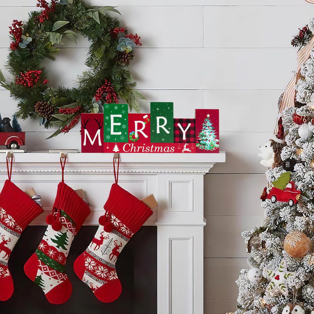 Wooden Christmas Table Centerpiece – Reversible Merry Christmas Standing Sign