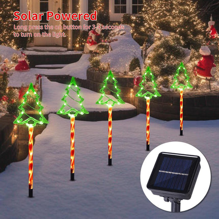 Christmas Garden Stake Lights – 5-Pack Solar Red Tree Lights, 8 Modes, Waterproof