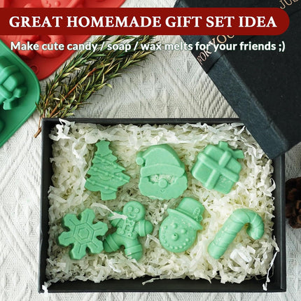 2PCS Christmas Silicone Chocolate Molds, 3D Snowflake, Cane, Snowman & Xmas Tree Shapes