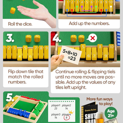 Original Shut The Box Game Wooden Math Dice Game for Kids Adults Family