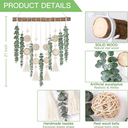 21" Eucalyptus Wall Decor – Artificial Greenery with Wooden Stick, Boho Style