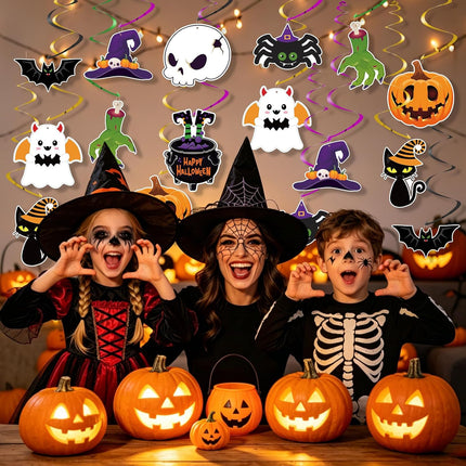 24-Piece Halloween Hanging Decorations, Spooky Ceiling Swirls & Cutouts Party Decor