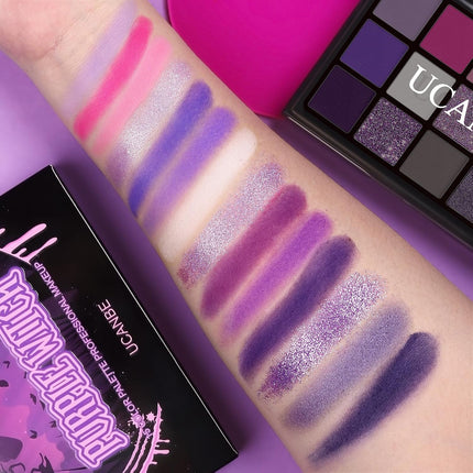 15-Color Purple Eyeshadow Palette, Matte Shimmer Metallic Glitter, Smoky Makeup Palette
