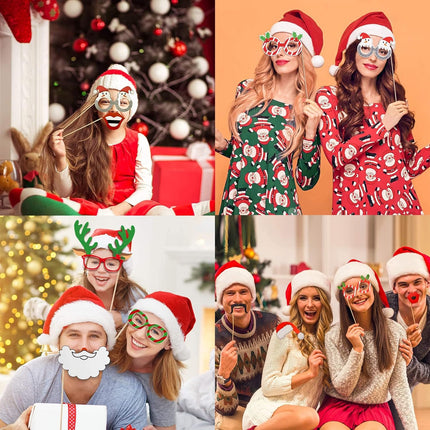 32PCS Christmas Photo Booth Props – DIY Selfie Props for Kids & Adults