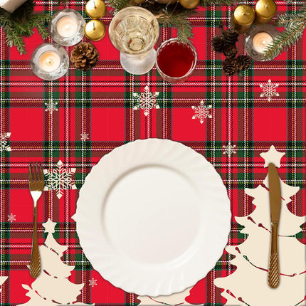 4 Pack Christmas Tablecloths – Buffalo Plaid Checkered Covers with Trees & Snowflakes