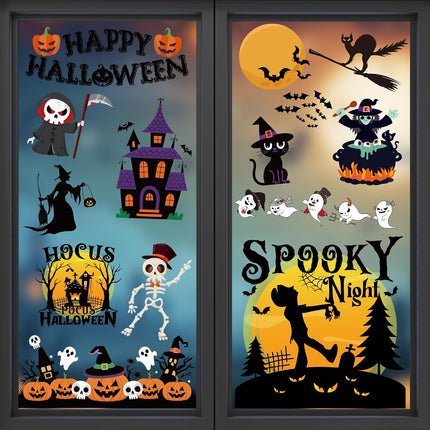 Halloween Window Clings, Reusable Pumpkin & Ghost Static Stickers for Indoor Decor