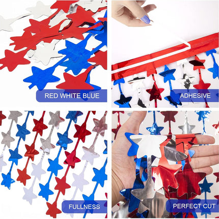 3 Pack 4th of July Star Tinsel Fringe Curtains Patriotic Party Backdrop