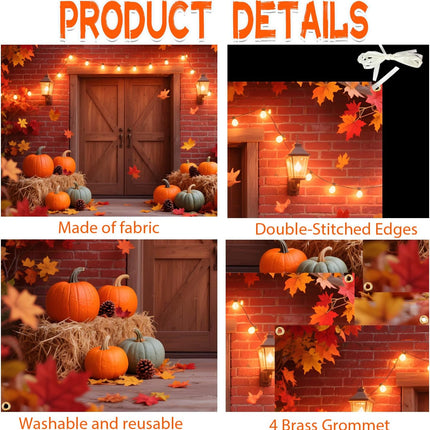 Large 7x5FT Fall Backdrop – Autumn Pumpkin, Maple Leaves, Barn Wood & Ribbon for Parties
