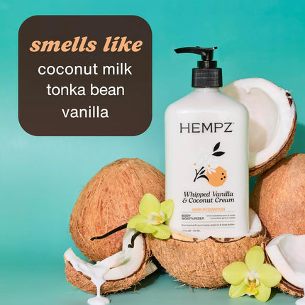 Whipped Vanilla Coconut Body Lotion 17oz, Hemp Seed Oil, Shea Butter, 48-Hour Hydration