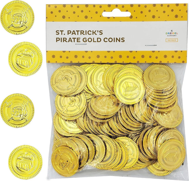 50 Pack Plastic Gold Coins for Pirate Treasure Hunt, St Patrick's Party Favors