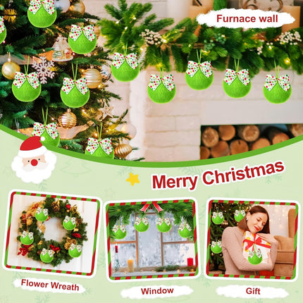 12pcs Lime Green Furry Christmas Balls – Soft Ornaments for Tree & Home Decor