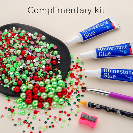 60g Christmas Pearls & Rhinestones Set | Mixed Sizes 3-10mm for Crafts & Face Art