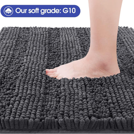 Striped Gray Bathroom Rug 32x20", Soft Non-Slip Chenille, Absorbent Plush Bath Mat