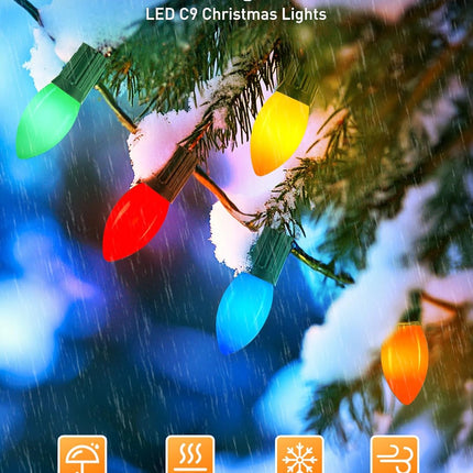 C9 LED Christmas Lights 150ft – Multicolor Shatterproof Bulbs, Outdoor Waterproof