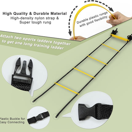 20ft Adjustable Agility Speed Ladder with 12 Rungs and Carry Bag for Sports Training