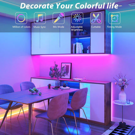 100ft RGB LED Strip Lights – Color Changing, Music Sync, App & Remote Control
