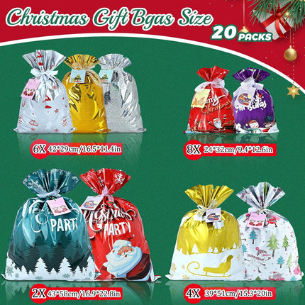 20-Piece Christmas Gift Bags Set, Assorted Sizes & 9 Styles Santa Gift Wrapping & Holiday Decor