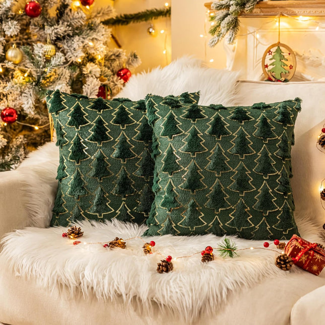 Christmas Pillow Covers 18x18 – Soft Green Faux Fur Sequins Cushion Set