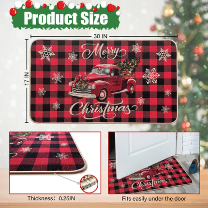 Christmas Red Truck Doormat – 17x30" Non-Slip, Buffalo Plaid