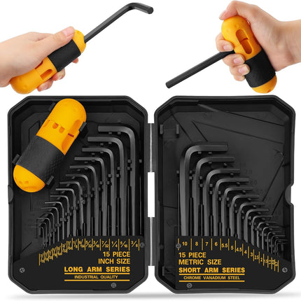 31 Piece Hex Key Set SAE Metric Allen Wrench Set with Long Short Keys