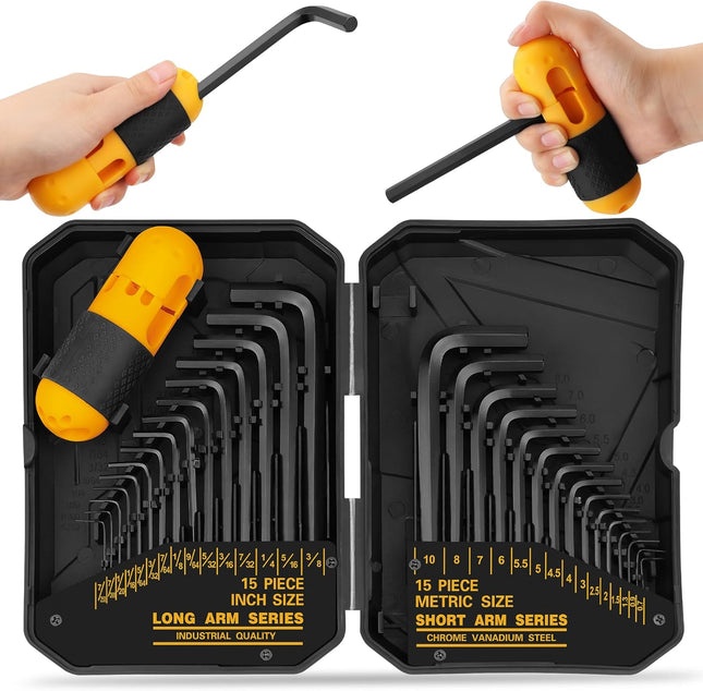 31 Piece Hex Key Set SAE Metric Allen Wrench Set with Long Short Keys