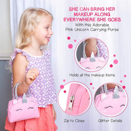 Kids Real Makeup Kit Pink Unicorn Purse Non Toxic Washable Girls Gift