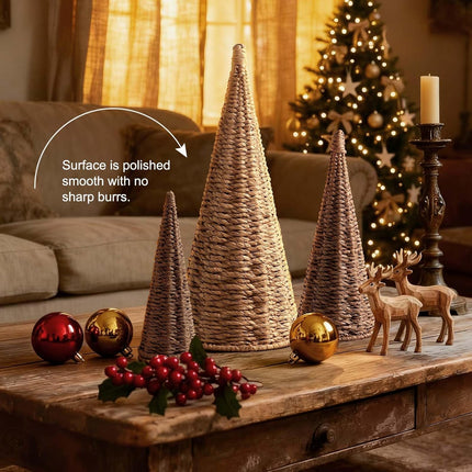 3pcs Woven Christmas Tree Decorations Natural Artificial Trees Home Décor & Party Tables