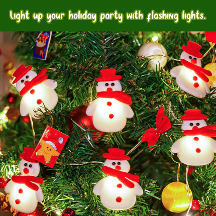 Christmas Snowman String Lights – 10 LEDs Plush 5.4ft Battery Powered
