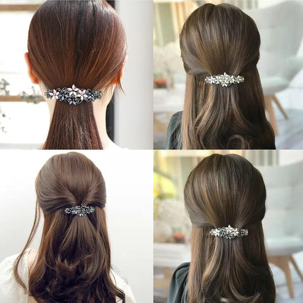 Sparkly Rhinestone Flower Hairpins Vintage French Style Hair Barrettes
