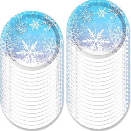 88pcs Snowflake Party Set – Blue Plates, Cups, Napkins for Winter & Christmas