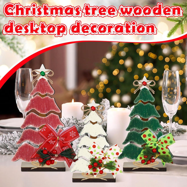 3 Pcs Wooden Christmas Tree Tabletop Decor – Rustic Tiered Tray Centerpiece