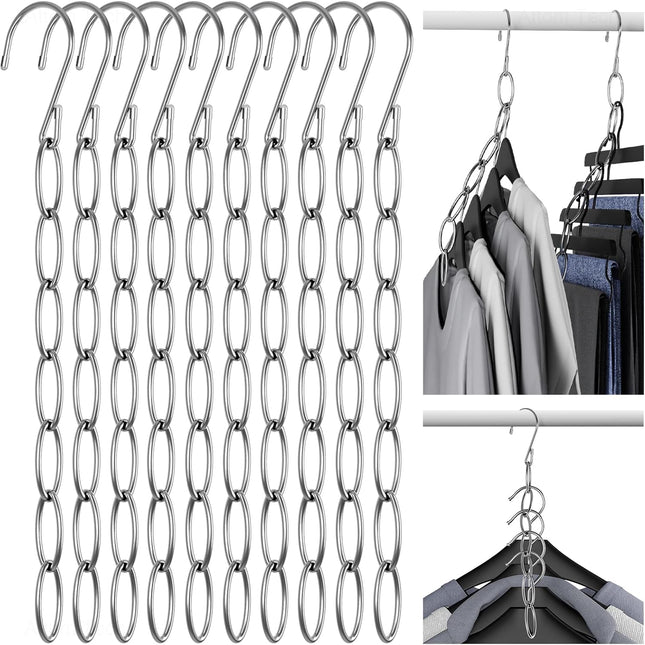 10 Pack Metal Clothing Chain Hangers Space Saving Closet Organizer 7 Holes