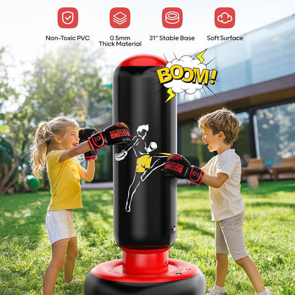 66" Inflatable Kids Punching Bag Set with Gloves for Boys Girls Ages 6-12