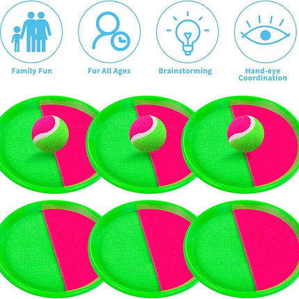 Kids Toss & Catch Ball Set with 6 Paddles and 3 Balls for Outdoor Play