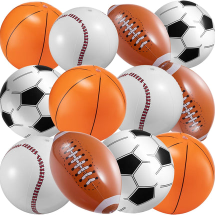 16" Inflatable Sports Beach Balls – 12 Pack, 4 Sports for Parties & Pool