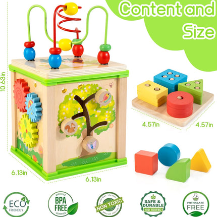 Wooden 7-in-1 Activity Cube – Montessori Educational Toy for Toddlers 1–3