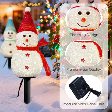 3 PCS Solar-Powered Multicolor Snowman Lights for Yard, Patio, Porch, Lawn