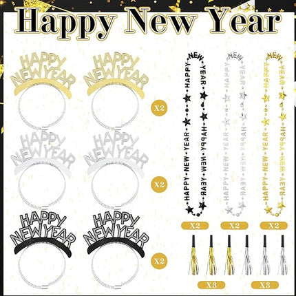 New Year 2026 Party Supplies 18 or 36 PCS Headband Tiara Necklace Noise Maker