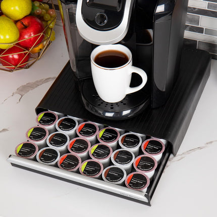 Single-Serve Coffee Pod Drawer – Holds 36 Pods, Black Countertop Organizer