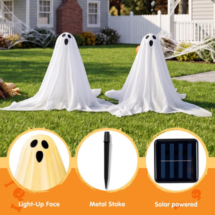 6-Pack 18in White Halloween Ghost Solar Lights, Yard Stakes for Lawn & Garden Decor