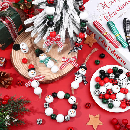 DIY Christmas Snowman Beads Kit | Buffalo Plaid Wooden Beads & Twine Scarf