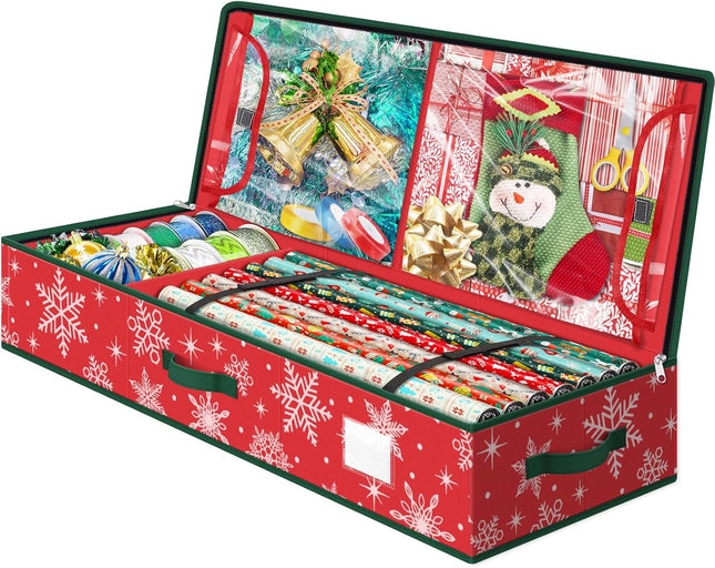 Christmas Wrapping Paper Organizer Box – Storage for Gift Wrap & Ornaments