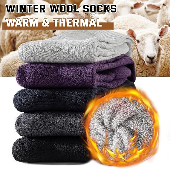 Merino Wool Hiking Socks for Men – 5 Pairs, Thick Thermal Winter Crew Socks