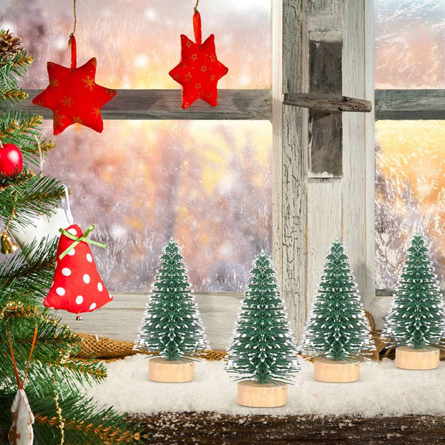 Mini Bottle Brush Christmas Trees 5cm – 10PCS Snowy Tabletop Decor